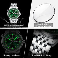 POEDAGAR 673 Montre étanche de luxe en acier inoxydable à quartz pour hommes avec aiguilles lumineuses et calendrier doré