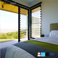 Ventana de Aluminio con Revestimiento en Polvo y Vidrio para Casa de Playa, Ventana de Seguridad con Persianas y Manivela