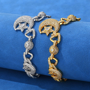 Factory Custom Fine Jewelry Hip Hop 10mm Moon Star 925 Sterling Silver Bracelet Moissanite Luxury Women <b>Men</b> Chain Link Bracelets - Product Image 4