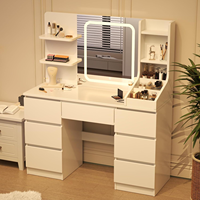 Coiffeuse en MDF avec miroir LED pour fille, table de maquillage pour chambre d'adolescente, pour le soin quotidien