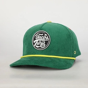 Casquette de baseball unisexe OEM 5 panneaux en velours côtelé avec logo en caoutchouc, cordon de golf, boucle métallique imperméable, vente en gros, personnalisable pour hommes - Product Image 1
