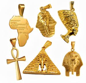 Ciondolo faraone piramide egiziana in oro 18 carati zircone in acciaio inossidabile Tut Feather Jewelry donna faraone egiziano Tut Portrait Gift - Product Image 2