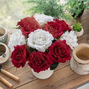 MW03336 Flor artificial Terciopelo <span class=keywords><strong>Rosas</strong></span> Floral Tallo corto Boda Flores decorativas y coronas Hermosa Rama de rosa - Product Image 4