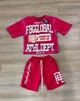 T-shirt imprimé et brodé d'un poids lourd personnalisé T-shirt court à épaules tombantes Ensemble de t-shirts Boxy Fit T-shirt surdimensionné pour hommes