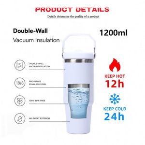 Tumblers Wholesale Bulk 20oz & 30oz Stainless Steel Tumbler Double-Wall Flip <b>Straw</b> Insulated Travel Mug Tumbler <b>with</b> Handle - Product Image 4