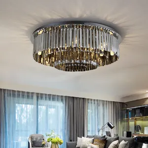 Lâmpada de teto moderna led, decoração de casa, grande, moderna, lobby, europeu k9, cristal, dourado