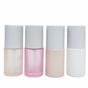 Premium cosmetic packaging 30ml pink frosted spray bottle glass with white gold cap envases cosmeticos goteros de vidrio