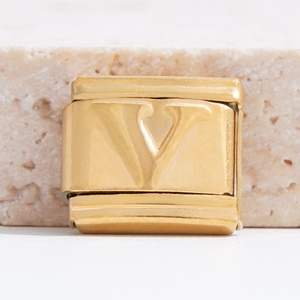 Pulsera de dijes italianos de acero inoxidable con letras, chapada en oro de 18k, para venta al por mayor y DIY - Product Image 5