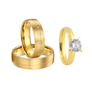 Bague en or plaqué or 24 carats, grosse bague en diamant cz, amour <span class=keywords><strong>couple</strong></span>, ensembles de bagues de fiançailles, bague en or, bijoux femme joyas anillos oro - Product Image 5