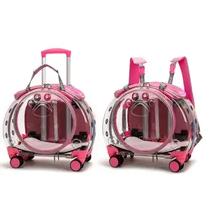 Mochila de viagem para animais de estimação, carrinho portátil com vista clara para casa e cachorro, Hoopet rosa, moda fashion
