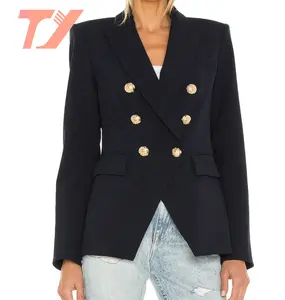 TUOYI New arrival latest design women blazers casual suiting fabric with back vent double breasted button coat for lady