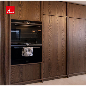 Tối giản nhô ra dải gỗ sồi trắng đồng bằng gỗ Veneer sàn tủ bếp với đảo rãnh và xử lý gỗ tích hợp - Product Image 4