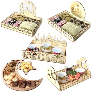 Caja de postres de madera Eid Happy Eid Mubarak bandeja musulmana islámica decoración de fiesta Luna estrella Ramadán Kareem Eid AL Adha decoración para el hogar