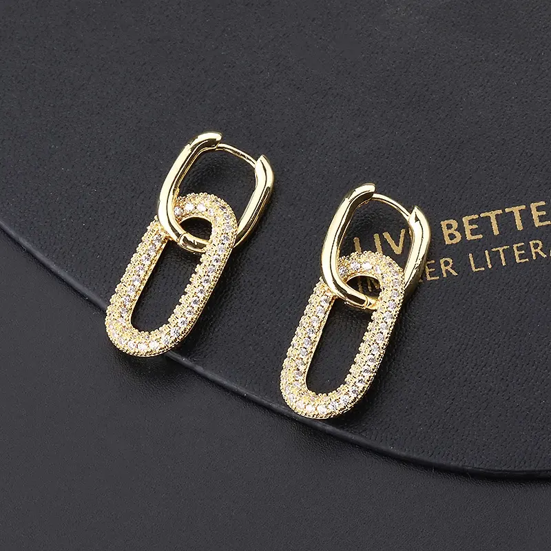 זירקון עיצוב מינימליסטי קוריאני עגילי חישוק נחושת 18K ציפוי זהב תכשיטי וינטג' סגנון אלגנטי לנשים ללבוש יומיומי