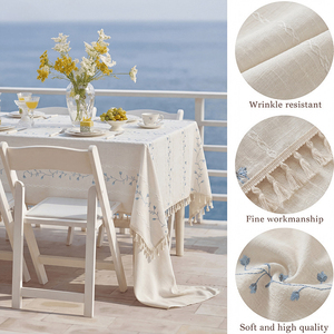 <span class=keywords><strong>Tovaglia</strong></span> Moderna in Cotone e <span class=keywords><strong>Lino</strong></span>, Bianca con Fiori Ricamati e Strisce, Impermeabile e Antimacchia, per Casa e Matrimoni - Product Image 2
