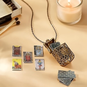 Antique Classic Filigree Alloy Tarot <b>Locket</b> Necklace with Link Chain Wearable Divination Pendant Jewelry Custom Packaging - Product Image 3