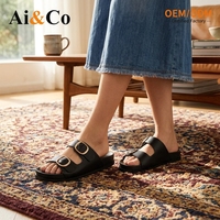 Sandales compensées à double boucle métallique réglables, respirantes, à enfiler, dessus en PU, semelle soufflée en PVC, confortables, à semelle épaisse pour femme