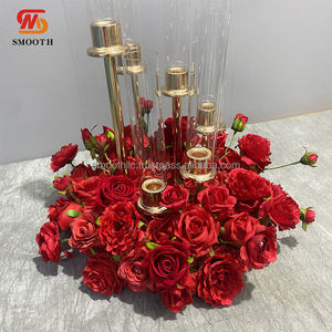 Guirlande de fleurs artificielles rouges de luxe lisses, cercle rond, centre de table pour mariage - Product Image 4