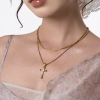 Kalung salib zirkonia bundar berlubang dengan hiasan tembaga, bergaya minimalis Korea yang terinspirasi tren Instagram