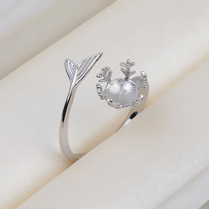 Anillo de Plata S925 con Diseño de Sirena de Boca Abierta, Cola de Pez de 7-8mm, Accesorios para Perlas DIY, 2712, Anillos de Moda con Perlas Semiterminadas de 7-8mm - Product Image 3