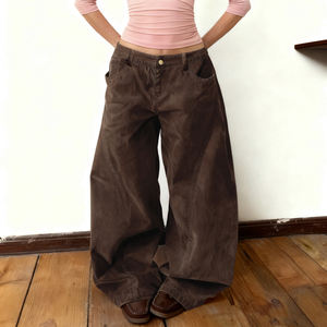 Pantalones Vaqueros Anchos de Cintura Baja para Mujer, Estilo Vintage, Color Marrón, Corte Holgado, Casual, Venta al Por Mayor - Product Image 4