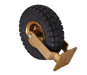 Ruedas giratorias de <span class=keywords><strong>metal</strong></span> de goma grandes con núcleo de hierro para terreno rugoso neumático Rueda giratoria de remolque industrial resistente en color dorado - Product Image 3