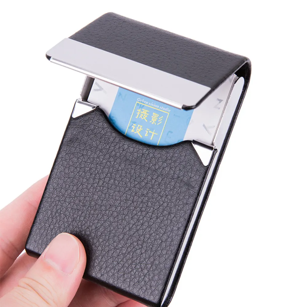 กระเป๋าใส่นามบัตรหนัง PU ของผู้ชาย,เคสใส่นามบัตรมีช่องแม่เหล็กบางบล็อก RFID โลหะ