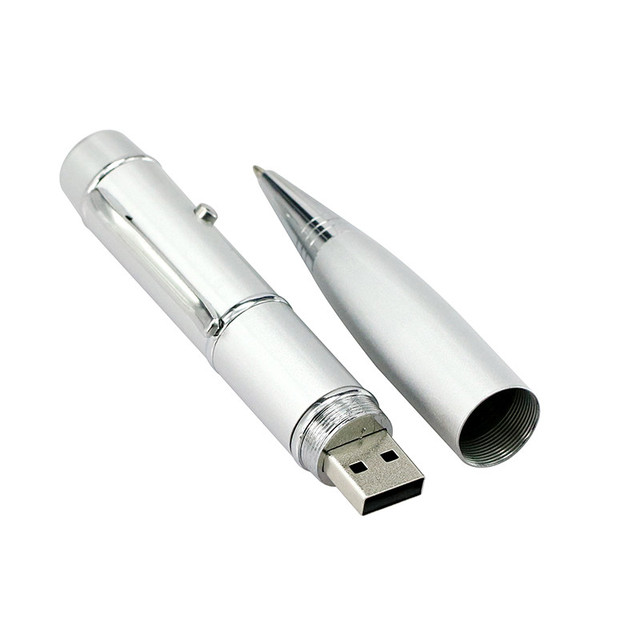 Silver & Black Ballpoint Pen Shape USB Flash Drive 2.0 1GB 2GB 4GB 8GB 16GB 32GB Portable Memory Stick with Free Laser Logo