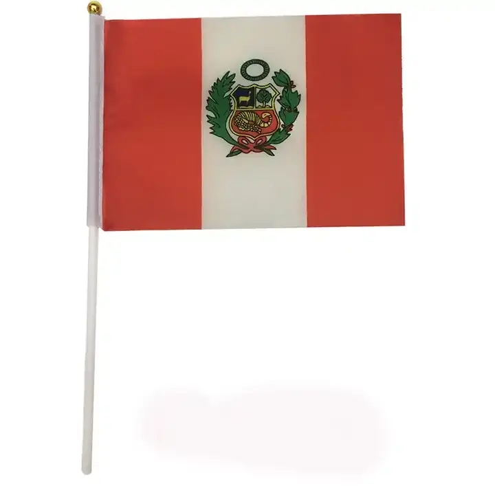 Bandiera internazionale personalizzata del mondo del Peru Stick tenuto in mano 5*8 pollici Mini stendardi nazionali stendant bandiere su Stick