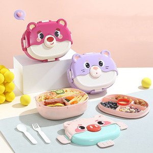 Boîte à lunch pour enfants avec compartiments, mignonne boîte bento en forme d'ours/cochon/tigre violet pour enfants, boîte <span class=keywords><strong>de</strong></span> rangement alimentaire en Tritan - Product Image 1