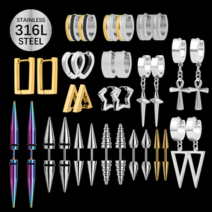 316 thép không gỉ hai giai điệu Huggie Hoop Bông tai hình tam giác bạc chéo dangle Bông tai - Product Image 2