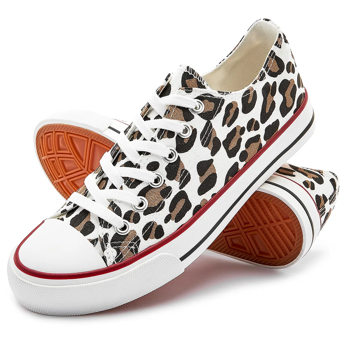 Wholesale Leisure Anti-Slip Leopard Lace Up Women Canvas Sneakers Shoes Low Top Canvas Shoes For Unisex