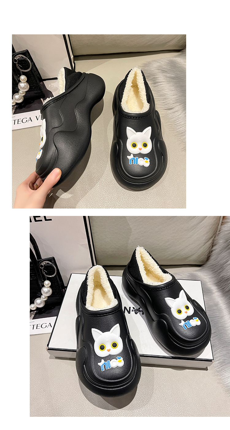 Fashion Waterproof Cat Cotton Slippers Women Winter Thick Soles Plush Slippers