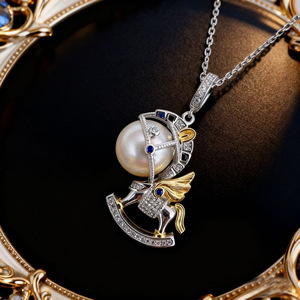 31435DIY <b>Pearl</b> Accessories S925 Silver Pendant Empty Tray Trendy White <b>Gold</b> 8-9mm Round Beads Small Trojan <b>Necklace</b> Pendant - Product Image 1