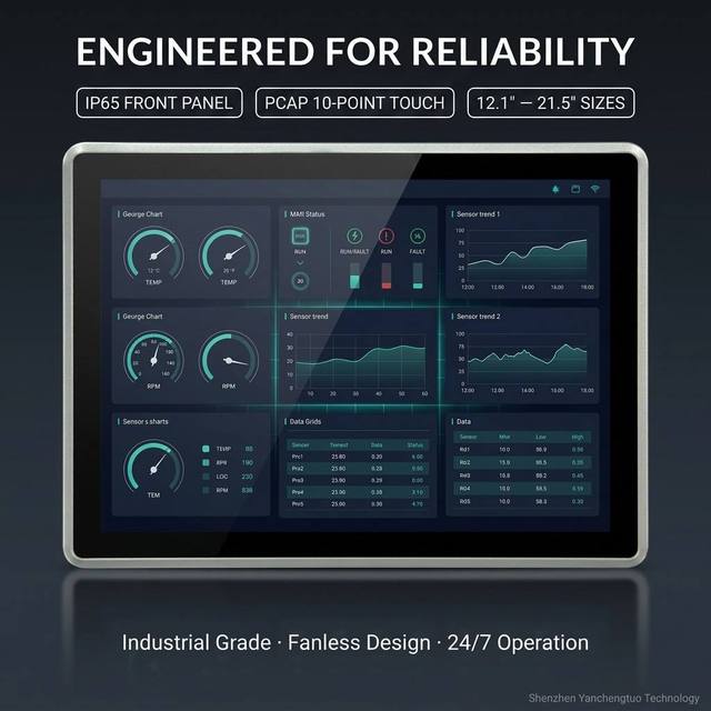 YCT Wall Mount Industrial Panel PC Capacitive Touch All-in-One IP65 2xLAN 4xCOM Fanless Embedded Computer Intel Core I3/i5/i7
