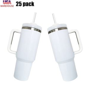 Paquete de 25 Vasos Térmicos de Viaje de 40 oz, Blancos Brillantes, Aislados al Vacío, para Sublimación, con Tapa y Pajita - Product Image 1