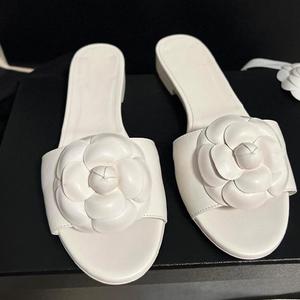 Summer New Beach Vacation One Word Open Toed Flat Bottom Outerwear Camellia <b>Slippers</b> for Women - Product Image 2