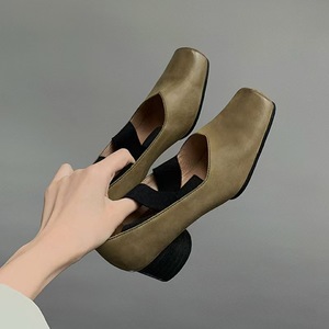 Elegantes Sandalias de Tacón Cuadrado de Cuero Genuino con Cierre de Banda Elástica, Tacón Medio, Cómodas para Usar en Todas las Estaciones - Product Image 1