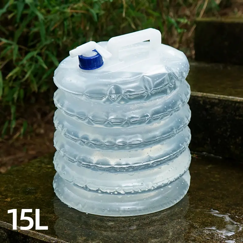 15L Folding Water Bottle Outdoor Camping Barbecue Survival Water Bag With Faucet Telescopic Bucket