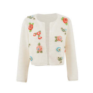 Nhà Máy Tùy Chỉnh Phụ Nữ Áo Len Dài Tay Áo Crew Cổ Áo Phụ Nữ Cardigan <span class=keywords><strong>Crochet</strong></span> Hoa Hollow-out Phụ Nữ Đan Cardigan - Product Image 1
