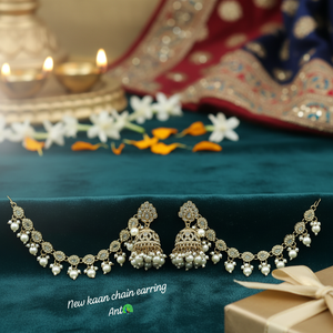 Bridal Ethnic High Quality Chandelier Earrings Pearl Chain <b>Gold</b> Plated Alloy Maang Tikka Traditional Jewellery <b>Set</b> Women's Gift - Product Image 3