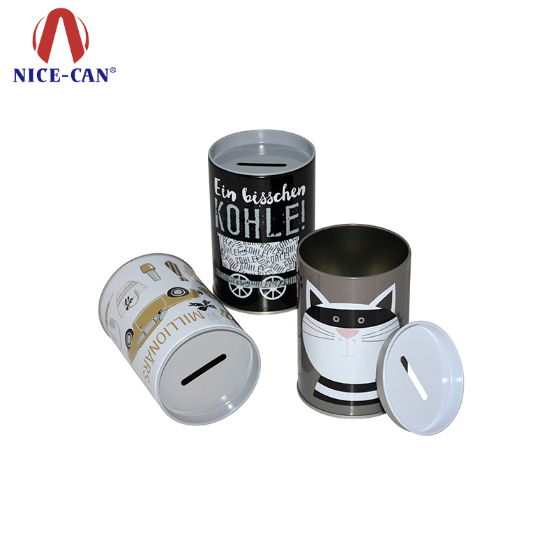 Hot sales custom tin box custom round tin can money tin coin box piggy bank