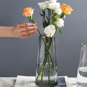 ديكور المنزل العصري مطلي بالذهب الحقيقي اسطوانة كريستال الزفاف يدوية بسيطة فاخرة حافة الذهب فازة الطاولة - Product Image 5