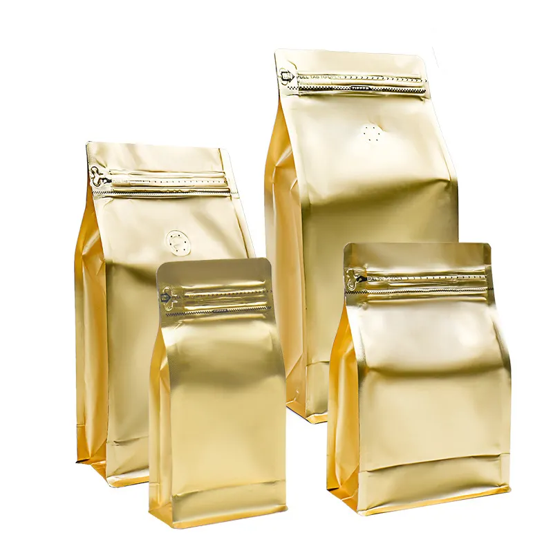 CSMD fabricante chino al por mayor PE material aluminio laminado películas impermeable ziplock oro válvula bolsa para 1 lb granos de café