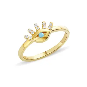 Minimalist Fashion 14K 18K Gold Plated 925 Sterling Silver Jewelry Custom Nature Gemstone Turquoise Evil Eye Ring For Women