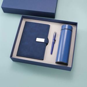 Set de Regalo Promocional al por Mayor: Cuaderno de Cuero PU Azul y Bolígrafo, Set de Regalo Personalizado con Diario A5, Termo y Botella de Agua - Product Image 2