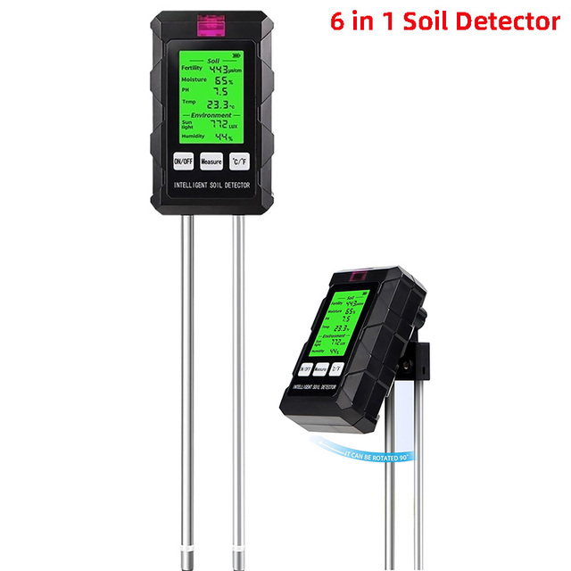 2026 6 in 1 Precision Soil Detector Temperature Humidity PH Sunlight Monitor Greenhouse Fertility Sensor Ph Soil Meter