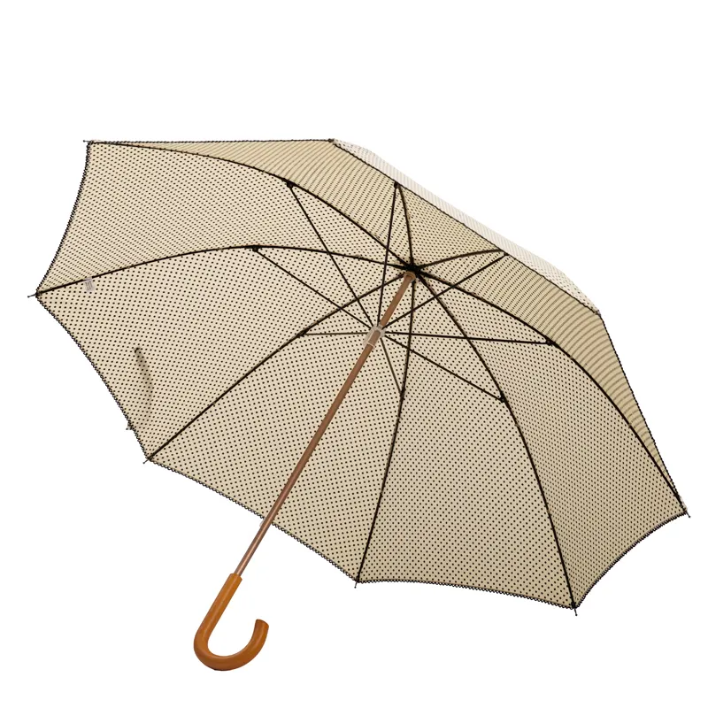Hete Verkoop Paraplu Fabriek Goede Kwaliteit Direct Verkoop Houten Frame Klant Beige Kleur Paraplu