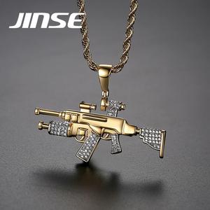 Collar de Cadena para Hombre con Diseño de Pistola Clásica JINSE, Chapado en Rodio y Oro, Joyería Masculina al por Mayor - Product Image 1
