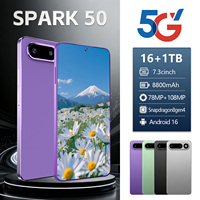 Smartphone SPARK 50 5G, écran 7,3 pouces, 16 Go + 1 To, appareil photo 108 MP, Android 16, double SIM, déverrouillage facial pour le jeu, la photographie et le travail quotidien